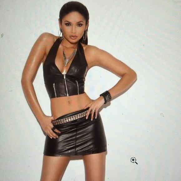 Elegant Moments Black 100% Leather Mini‎ Skirt Button Zipper Closure Women's 1X - Picture 1 of 7